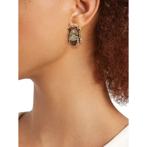 NWT Heidi Daus Czech Crystal, Glass & Plated Egypt Scarab Earrings omega back - Picture 10 of 10